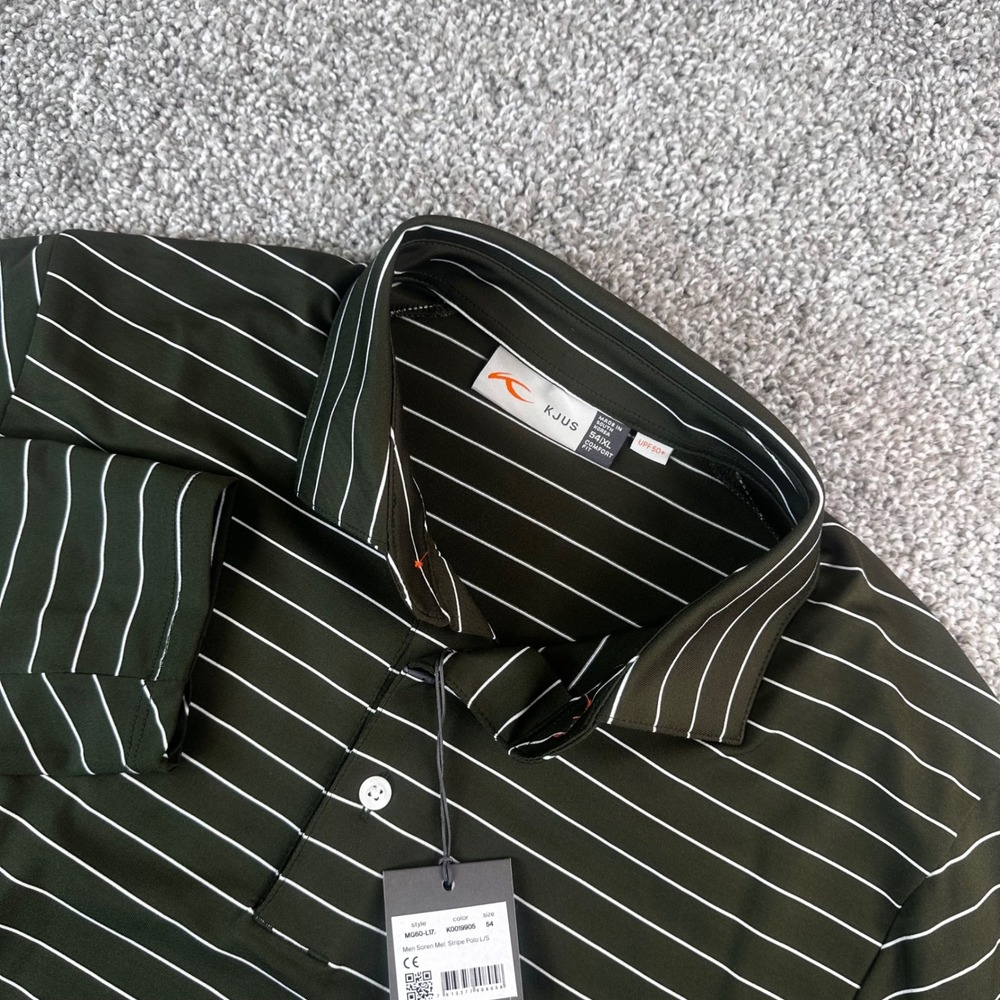 KJUS Soren Melange Stripe Polo L/S Mens 54/XL Olive Green Golf Shirt NEW